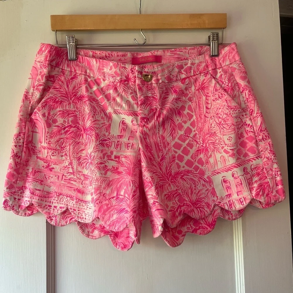 Lilly Pulitzer Buttercup Stretch Shorts Palm Beach Paradise Pink Blossom Size 10 - Picture 2 of 7